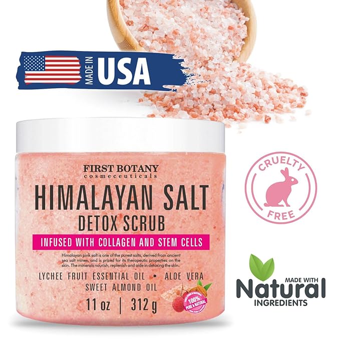 First Botany Body Scrub - Natural Exfoliating Salt Scrub & Body and Face Souffle helps with Moisturizing Skin, Acne, Cellulite, Dead Skin Scars, Wrinkles (Himalayan Salt)-VivaGrace Women