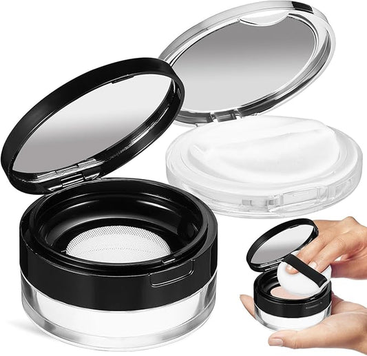 Beaupretty 2 Pieces Loose Powder Container with Puff Loose Powder Compact Case Empty Powder Case Reusable Plastic Empty Powder Case with Mirror (0.1/0.7 oz)-VivaGrace Women