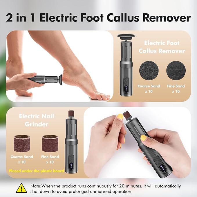 Electric Foot Callus Remover Cordless Electric Foot Filer Kit with 6Speeds Chagring Dock Callus Remover for Women Men Feet and Nail(Black)-VivaGrace Women
