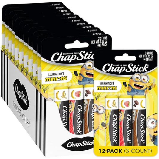 ChapStick Bulk Lip Balm Sets, Minions, 12 Banana Variety 3-Packs (36 Sticks Total), Party Favors for Kids, 0.15 Oz Ea-VivaGrace Women