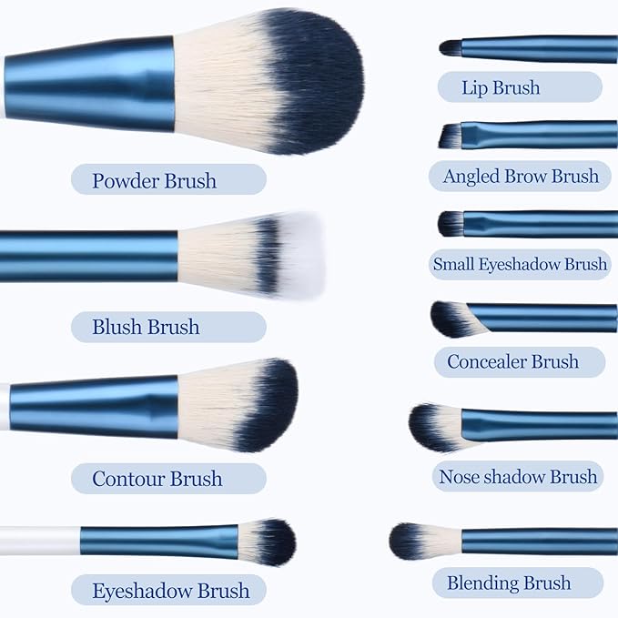 Makeup Brushes Set With Case 10Pcs White Makeup Brush Kit Foundation Eyeshadow Powder Blending Kabuki Eyebrow Eyelash Brushes Cosmetic Brush Travel Kit Gift (White+Blue)-VivaGrace Women