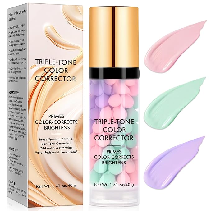 Primer for Face Before Makeup, 3 In 1 One Step Color Corrector Primer, SPF 50 PA+ Sunscreen Isolation Cream, Hydrating, Oil Control Facial Serum Even Skin Tone, Water-Resistant & Sweat-Proof-VivaGrace Women