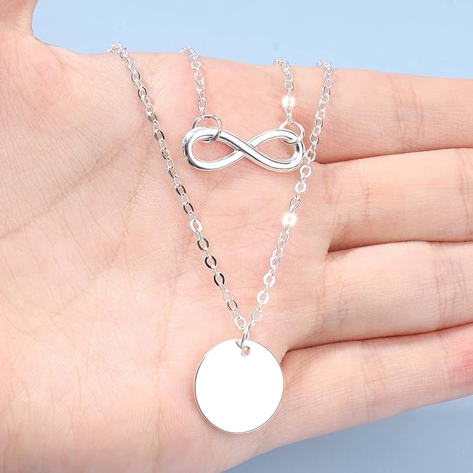 Boho Layered Infinity Coin Necklace Choker Silver Disc Pendant Necklace Forever Necklace Vintage Circle Choker Necklace Chain Jewelry for Women and Girls Gifts for Her-VivaGrace Women