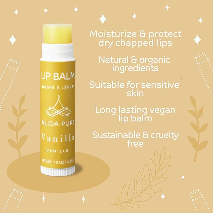 Vanilla Lip Balm Collection, Vegan Lip Balm Set, Beeswax Free, with Avocado Oil, Organic Jojoba Oil, and Vitamin E, Natural Moisturizer for Dry, Chapped Lips, 3 Tube Set-VivaGrace Women
