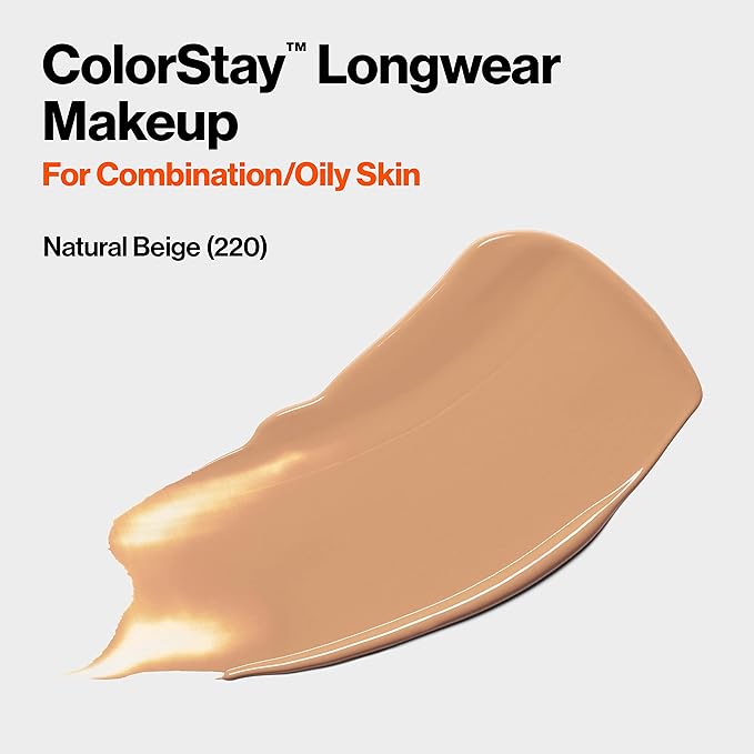 Revlon Liquid Foundation, ColorStay Face Makeup for Combination & Oily Skin, SPF 15, Medium-Full Coverage with Matte Finish, Natural Beige ((220), 1.0 oz-VivaGrace Women
