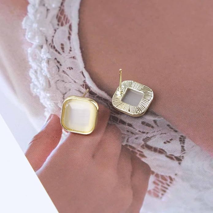 Vintage Square Opal Earrings Opal Square Stud Earrings Moonstone Stud Earrings Geometric Square Earrings Jewelry for Women-VivaGrace Women