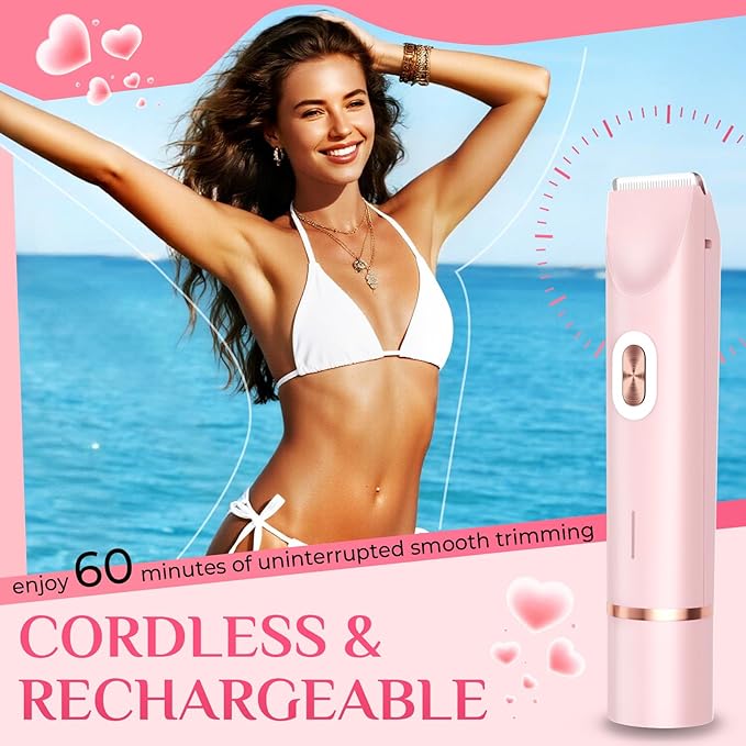 2025 New 2-in-1 Electric Bikini Trimmer for Women - Dual Head Electric Razor,Waterproof Painless Bikini Shaver, Pubic Hair Trimmer for Private Area & Body Hair, Pink-VivaGrace Women
