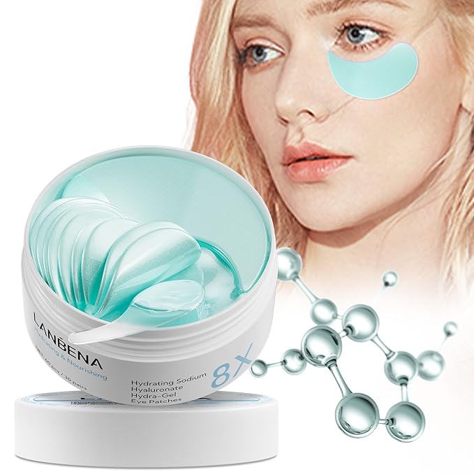 8X Hyaluronic Acid Under Eye Patches(30 Pairs) -Cooling Eye Masks for Deep Moisturizing, with Ectoin Niacinamide Hydra-Gel Collagen, Puffy Eyes Treatment, Fine Lines & Wrinkles Reduce-VivaGrace Women