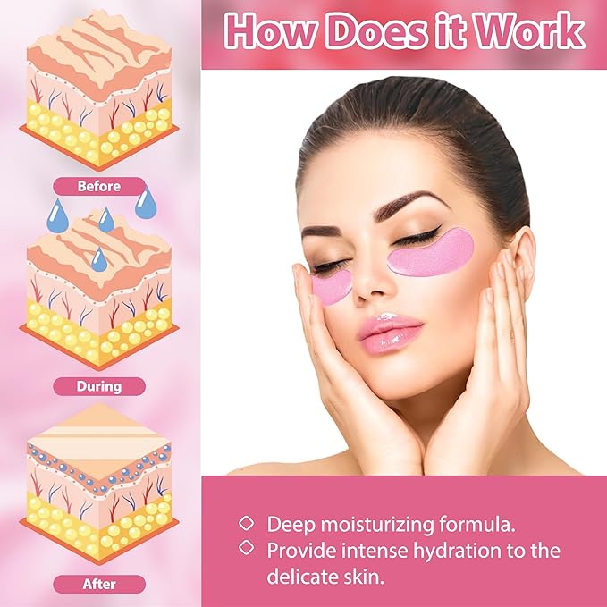 Eye Mask, Pink Rose Under Eye Patches (20 Pairs) Pink Rose Under Eye Masks Hyaluronic Acid Eye Patches for Dark Circles and Puffiness, Reduce Wrinkles and Fine Lines Under Eye Area - Pink-VivaGrace Women