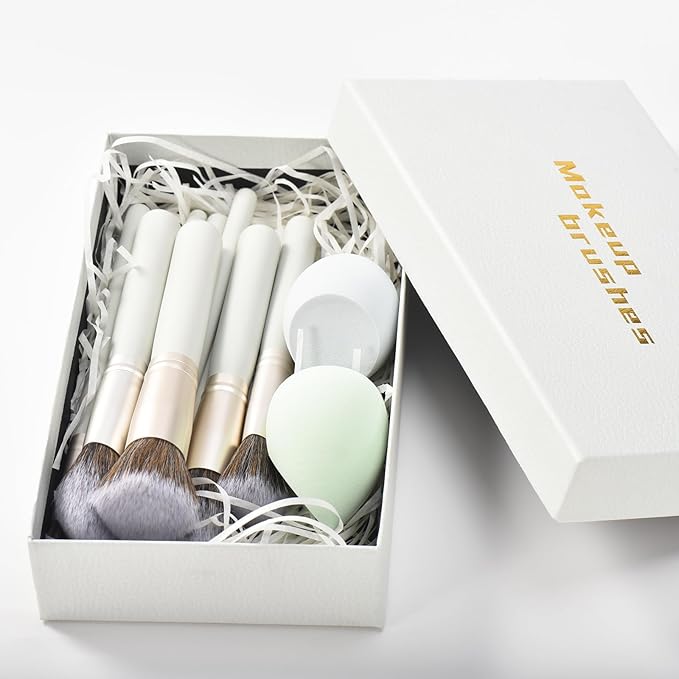 Gift Ready 10 Piece grayish green Makeup Brushs Set and 2 Piece Makeup Sponge – Wooden Handle with Soft Synthetic Bristles, Concealer, Powder – (Ideal for Christmas, Birthday, Women)-VivaGrace Women