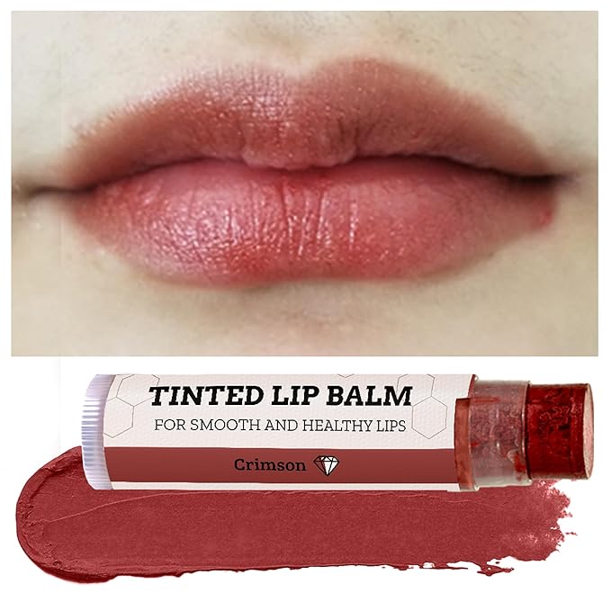 Tinted Lip Balm by Earth’s Daughter – 4 Pack of Crimson Color – Beeswax, Coconut Oil, Cocoa Butter, Vitamin E – Moisturize and Beautify – Paraben Free-VivaGrace Women