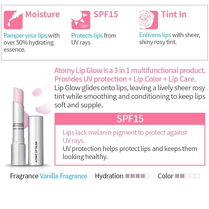 Atomy Lip Glow 3.3g x 2 EA - Moisturizing Lip Care Treatment Balm with Natural Pink Color-VivaGrace Women