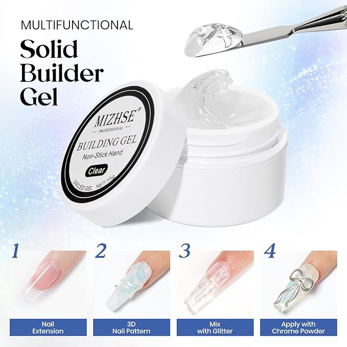 MIZHSE Non-Sticky Solid Builder Gel, Aurora Blue and Clear Sculpting Gel for Nails, Mermaid Pearl Building Carving Modeling Hard Extension 3D Nail Art Salon Home DIY-VivaGrace Women