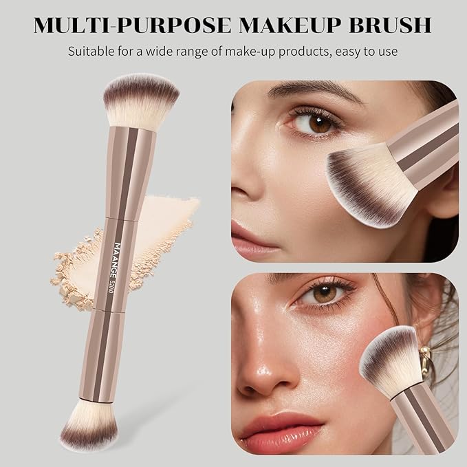 MAANGE 7pcs Makeup Brush Set Double Sided Kabuki Makeup Brushes Contour Brush for Foundation Liquid Powder Concealer Cream Cosmetics Bronzer Blending Blush Buffing Makeup Tools (Gold)-VivaGrace Women