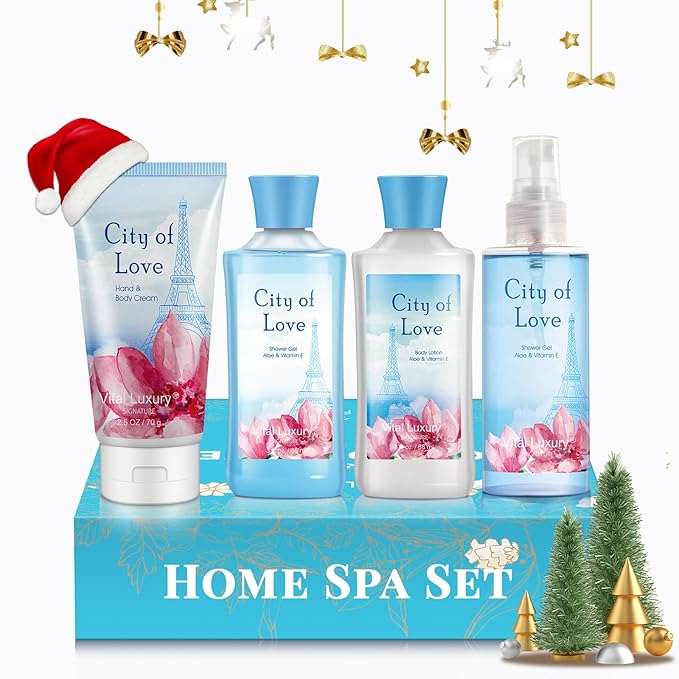 Bath & Body Kit - Body Lotion, Shower Gel, Body Cream, and Fragrance Mist, 3 Fl Oz each, in City of Love, Ideal Skincare Gift Home Spa Set for luxurious indulgence-VivaGrace Women