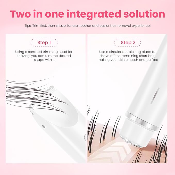 Bikini Trimmer for Women-2 in 1 Electric Razors for Women,USB Rechargeable Bikini Electric Shaver,IPX7 Waterproof Dry & Wet Use Body Hair Trimmer and Facial Hair Remover for Underarm Leg Body,White-VivaGrace Women