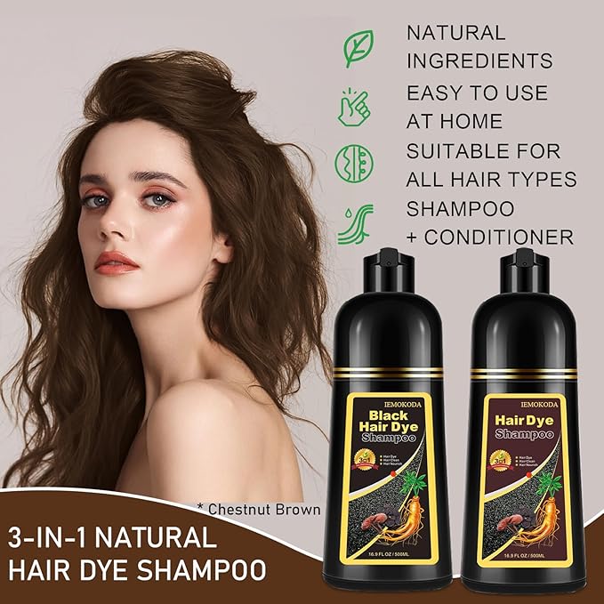 Chestnut Brown Hair Dye Shampoo 3-in-1, Instant & Long-lasting Hair Color Shampoo in Minutes, Gray Hair Coverage for Men & Women, Natural Shampoo Hair Dye for All Hair Types-VivaGrace Women