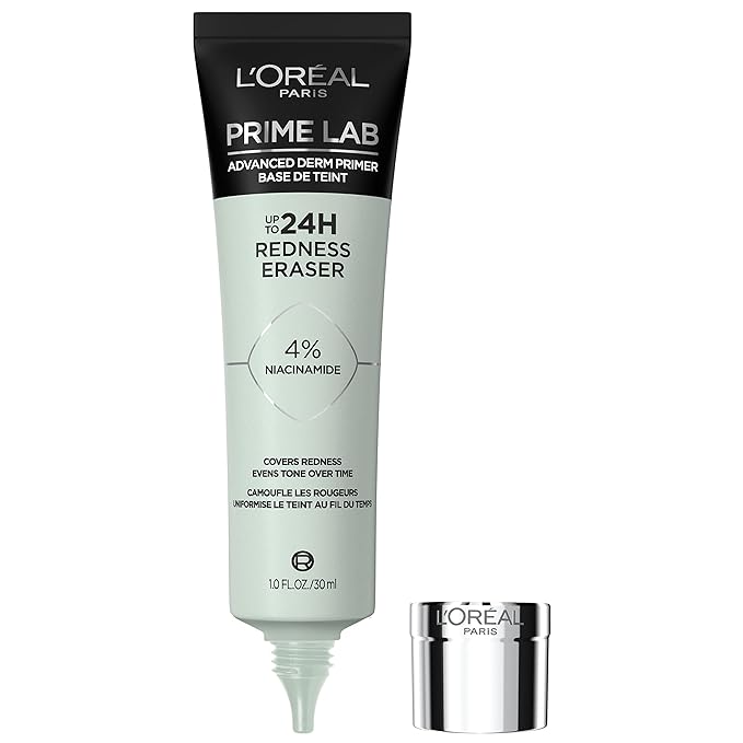 L'Oreal Paris Prime Lab Up to 24H Redness Eraser Face Primer Infused with Niacinamide to Reduce Face Redness and Extend Makeup Wear, 1.01 Fl Oz-VivaGrace Women