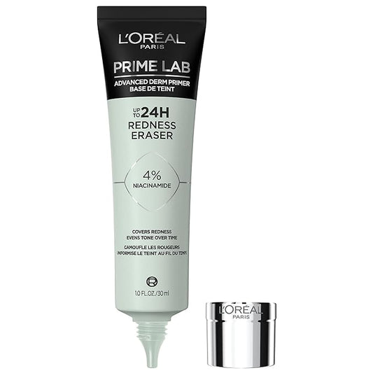 L'Oreal Paris Prime Lab Up to 24H Redness Eraser Face Primer Infused with Niacinamide to Reduce Face Redness and Extend Makeup Wear, 1.01 Fl Oz-VivaGrace Women