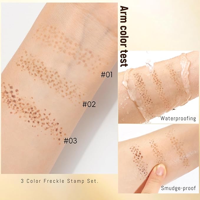 3pcs Faux Freckle Stamp Pen, Liquid Fake Freckles Stain Tattoo Marker Waterproof Long Lasting for Natural Sunkissed Makeup for Women Girl -3 Colors Brown-VivaGrace Women