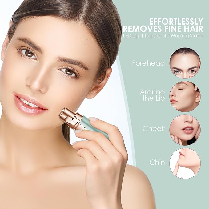 Eyebrow Facial Trimmer: 2 in1 Rechargeable Facial Hair Removal and Eyebrow Shaver - Face Lips Body Painless Facial Razor with Built-in LED Light (Pastel Green)-VivaGrace Women