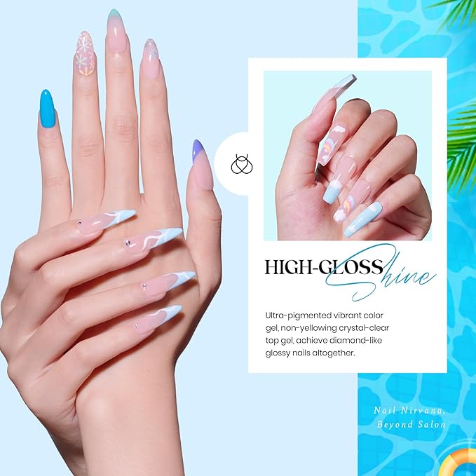 Beetles Summer Gel Nail Polish Set, 20 Colors Pastel Neon Pink Yellow Green Blue White Glitter Gel Nail Polish Kit Base Coat Matte Glossy Top Coat Soak off Uv Gift for Women-VivaGrace Women