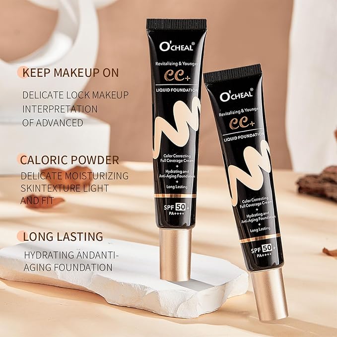 CC Cream Tinted Moisturizer with SPF 50, Color Correcting CC Cream, CC Cream Foundation Full Coverage Correcting Skin Tone, Cover Blemish, Hydrating & Long-Lasting Matte CC Cream (Natural)-VivaGrace Women