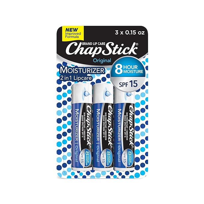 ChapStick Moisturizer Original Lip Balm Tubes, SPF 15 and Skin Protectant - 0.15 Oz, 3 Count (Pack of 1)-VivaGrace Women
