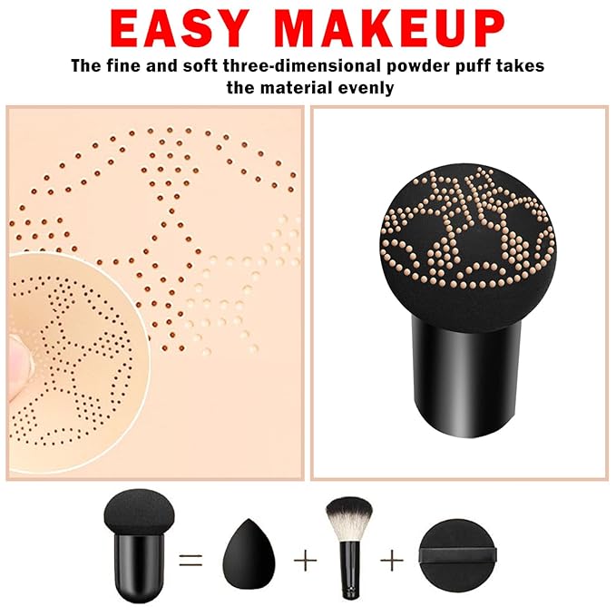2PCS Mushroom Head Air Cushion CC Cream BB Cream Foundation,Moisturizing Concealer Makeup Base Foundation,Long Lasting Full Coverage Foundation with Mushroom Makeup Sponge(Natural)-VivaGrace Women
