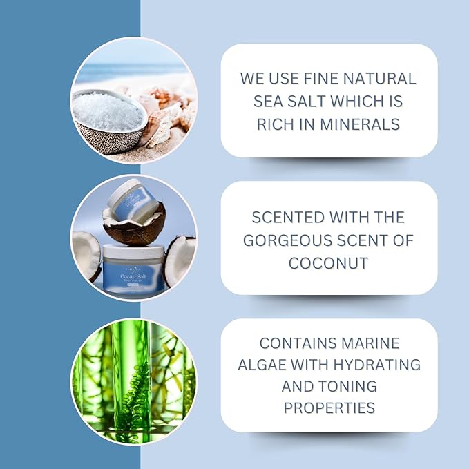 Sea Salt Body Scrub by Florida Suncare - Ocean Salt Body Polish Infused with Marine Algae - Exfoliating Face and Body Scrub - Facial Scrub Exfoliator to Tackle Acne (Coconut, 3.3 oz)-VivaGrace Women