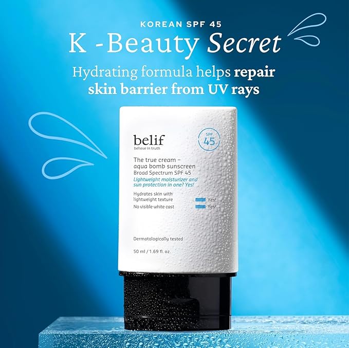 belif Aqua Bomb SPF 45 Hydrating Niacinamide Sunscreen (1.69 fl. oz) - The True Cream PA++++, Daily Broad Spectrum, No White Cast, Weightless & Invisible, Non-Greasy, Korean Skincare-VivaGrace Women