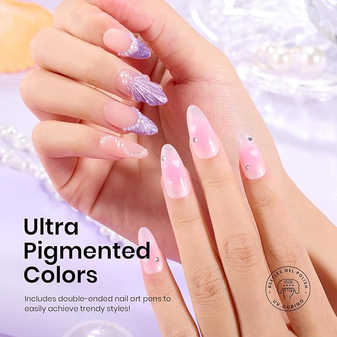 Beetles Pearl Gel Nail Polish Set - Ocean Treasures Gel Polish, 20 Colors Glitter Cat Eye Pink Red Mermaid Swirl Thread Effect Soak off Nail Gel for DIY Manicure Gift for Women-VivaGrace Women