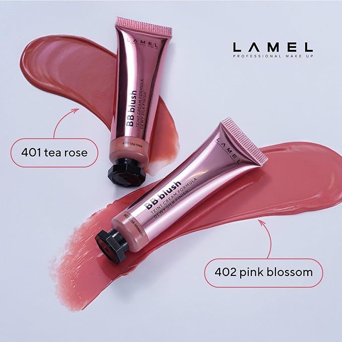 Lamel BB Blush Cheek Makeup - Lightweight and Long Lasting Liquid Blush - Blendable Cream Blush for Cheeks, Natural Finish Cream Contour - Pink Liquid Blush, 402 (Pink Blossom) -10ml/0,33fl.oz-VivaGrace Women