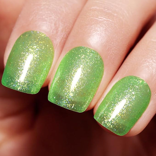 Imtiti Glitter Light Green Gel Nail Polish, UV LED Soak Off Sparkle Olive Green Color Nail Polish, Shimmer Glitter Gel Polish