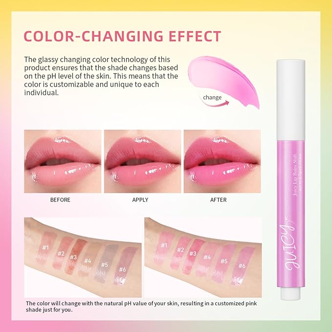 Juicy Lip Plump Shift, Click Melting Lip Balm Lasting Tint Hydrating & Nourishing Lip Care Moisturizer Glossy Color Changing Lip Gloss Non Sticky Lipstick Vegan Tinted Lip Balm (#5 Blueberry)-VivaGrace Women