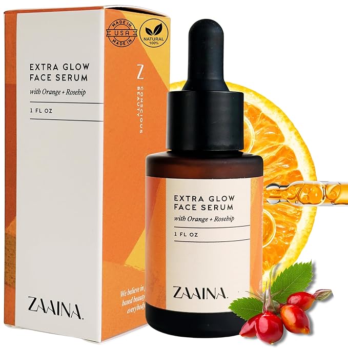 ZAAINA Extra Glow Face Serum – Hydrating Face Oil for Dry, Dull & Sensitive Skin – Lightweight Moisturizer & Natural Primer for Makeup – With Rosehip Oil, Pumpkin Seed & Vitamin E – 1oz Bottle-VivaGrace Women