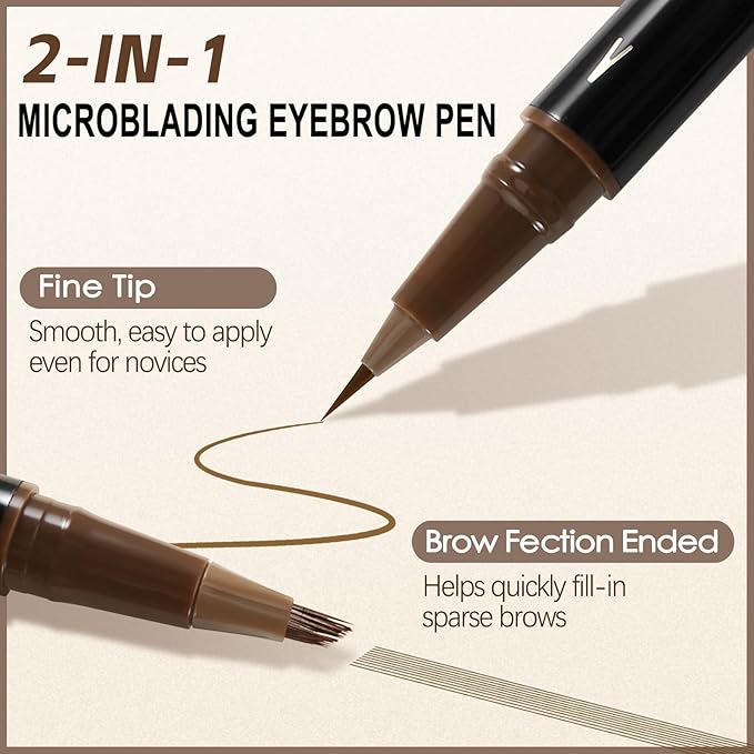 Boobeen 2pcs Waterproof Eyebrow Pen，Dual-Ended Eyeliner Microblading Eyebrow Pencil for Women，Long Lasting Hair-Like Brow Pen with Brow Brush，Dark Brown-VivaGrace Women