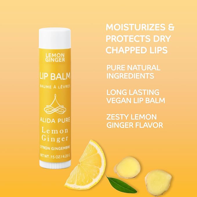 Lemon Ginger Lip Balm Collection, Vegan Lip Balm Set, Bees Wax Free, with Avocado Oil, Organic Jojoba Oil, Vitamin E, Natural Moisturizer For Dry, Cracked, or Chapped Lips, 3 Tube Set-VivaGrace Women