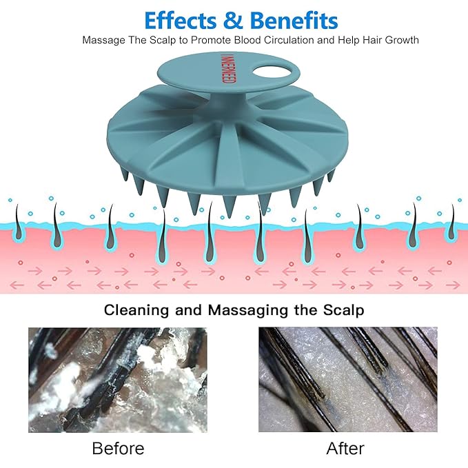 Scalp Massager Shampoo Brush, Wet & Dry Manual Scalp Care Head Scrubber Hair Washing, Soft Silicone Bristles, for Hair Growth, Dandruff Removal, Comfortable for All Hair Types (Dark Green+Gray)-VivaGrace Women