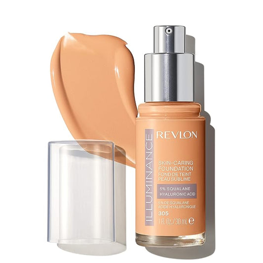 REVLON Illuminance Skin-Caring Liquid Foundation, Hyaluronic Acid, Hydrating and Nourishing Formula with Medium Coverage, 305 Medium Sand (Pack of 1)-VivaGrace Women