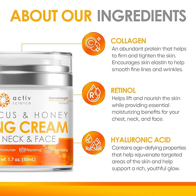 Hibiscus & Honey Firming Cream, Neck Firming Cream, Skin Tightening Cream, Skin Firming and Tightening Lotion, Reduce the Look of Neck Lines, Tightens & Smooths - With Collagen & Hyaluronic Acid 1.7OZ-VivaGrace Women