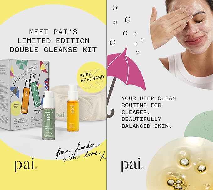 Pai Skincare London | DOUBLE CLEANSE - FROM LONDON WITH LOVE Beauty Gift Set. Organic Face Wash, Makeup Remover & Headband, Suitable for Sensitive Skin & All Skin Types. Made In London.-VivaGrace Women