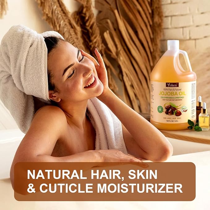 Yoken 1 Gallon Jojoba Oil EWG Verified - 100% Pure Jojoba Oils Bulk Cold Pressed Unrefined Hexane Free Virgin Golden jojoba Carrier Oil for Hair Skin Massage DIY Natural Body Moisturizer-VivaGrace Women