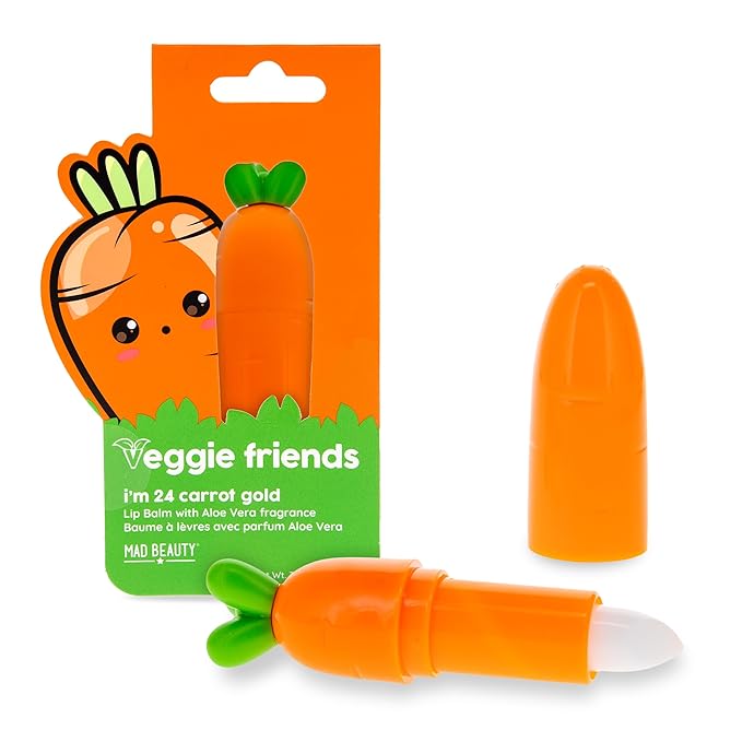 Mad Beauty Veggie Friends Carrot Lip Balm | Aloe Vera Scent | Cute and Moisturizing Lip Care | Cruelty-Free | Gift for Beauty Lovers-VivaGrace Women