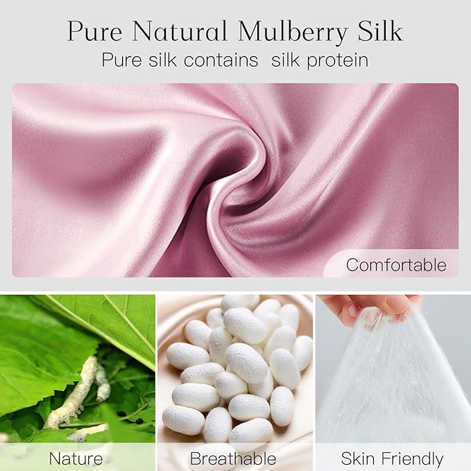 100% Natural Silk Eye Mask for Women Men, Soft Pressureless Cooling Blackout Eye Covers for Sleeping, Large Size Sleep Mask fits All Heads Adjustable, 1PC, Lotus Pink-VivaGrace Women