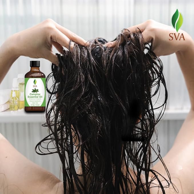 SVA Camphor Essential Oil – 4 Fl Oz – 100% Natural Camphor Oil - for Diffuser, Hair Care, Face, Skin Care, Aromatherapy, Scalp and Body Massage, Soap and Candle Making – with Dropper-VivaGrace Women