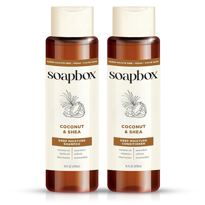 Soapbox Shampoo and Conditioner Set with Coconut Oil, Jojoba Oil, Aloe and Shea Butter to Moisturize and Nourish for All Hair Types, 16 Ounces Each (Pack of 2)-VivaGrace Women