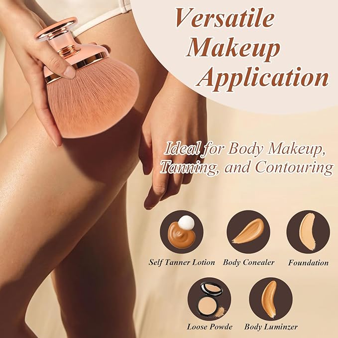 Blend & Blur Extra Large Body Makeup Brush for Self Tanner,GloréBrochas Leg Makeup & Bronzer Self Tan Applicator, 90MM Wide Round Head Kabuki Brush For Application (Rose-Gold)-VivaGrace Women