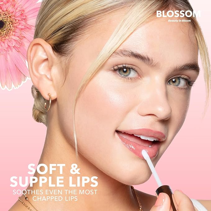 Blossom Moisturizing and Hydrating Shimmer Sparkle Lip Oil with Olive Oil + Grape Seed Oil, Infused with Real Flowers, 3g, Watermelon-VivaGrace Women