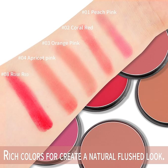 Boobeen Powder Blush Matte Blush, Highly Pigmented Beauty Cream Blush Palette for Create A Natural Cheek Flushed Look, Rich Colors-VivaGrace Women